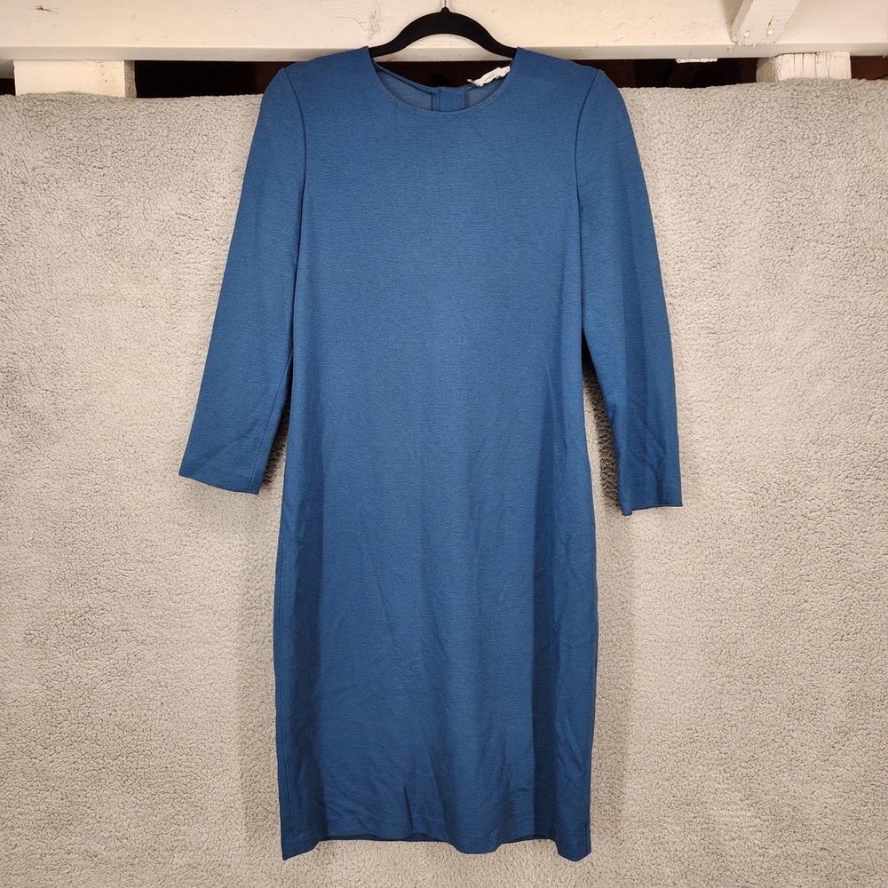 VINCE Women's Size Medium Blue Textured Crew Neck 3/4 Sleeve Sheath Dress